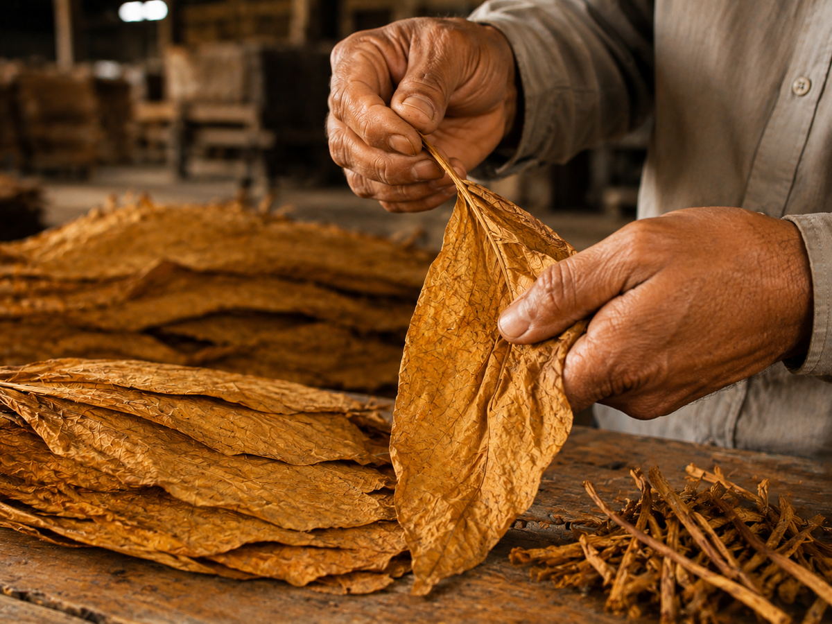 Hand-stemmed Flue-Cured Virginia tobacco leaf material for international B2B buyers